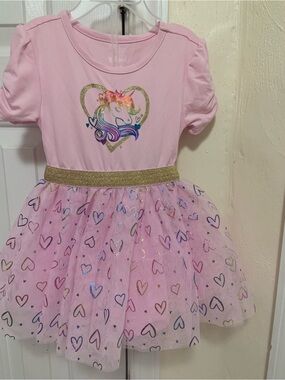 Kidgets Pink Unicorn Tutu Dress with Gold Waistband